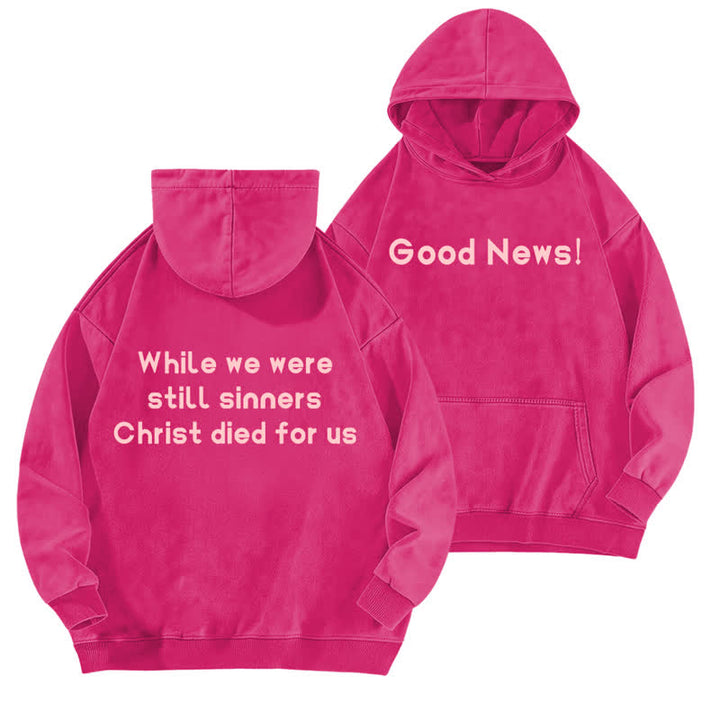 Christianartworkshop Felpa con cappuccio lavata "Good News" con scritta "Front And Verse Back" (Buone notizie) - Rosa - 5XL - image 15