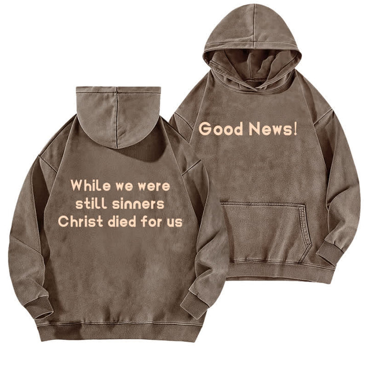 Christianartworkshop Felpa con cappuccio lavata "Good News" con scritta "Front And Verse Back" (Buone notizie) - Caffè - 5XL - image 0