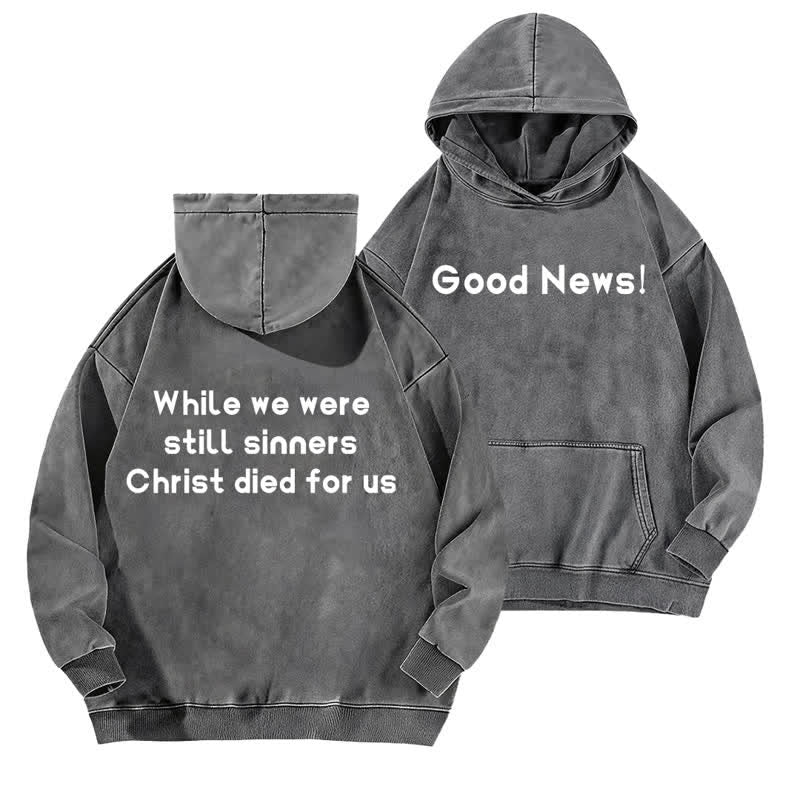 Christianartworkshop Felpa con cappuccio lavata "Good News" con scritta "Front And Verse Back" (Buone notizie) - Grigio - 5XL - image 9