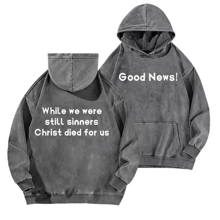 Christianartworkshop Felpa con cappuccio lavata "Good News" con scritta "Front And Verse Back" (Buone notizie) - Grigio - 5XL - image 9