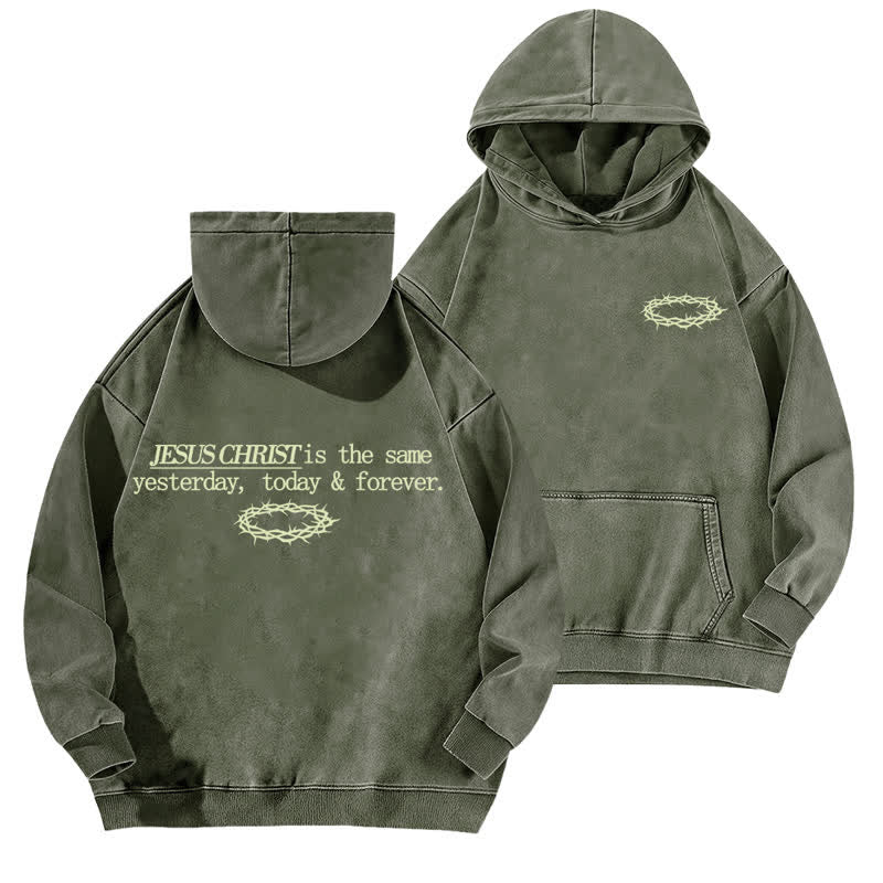 Christianartworkshop Felpa con cappuccio lavata "Gesù Cristo ieri, oggi e per sempre" - Verde militare - 5XL - image 12