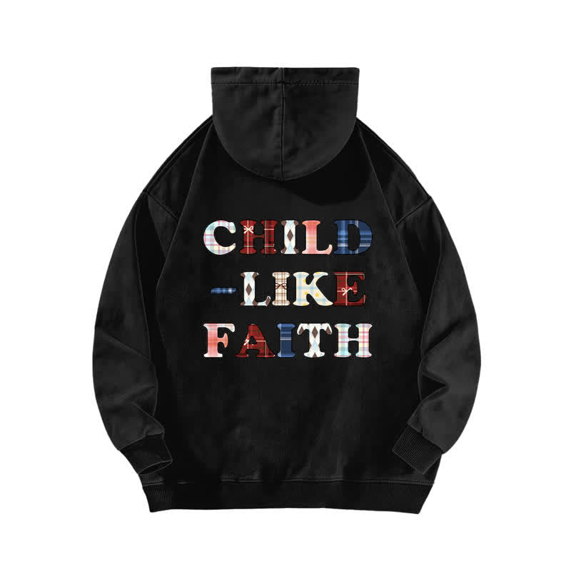 Christianartworkshop Felpa con cappuccio lavata Child Like Faith Plaid Letter Front Back Washed - image 1