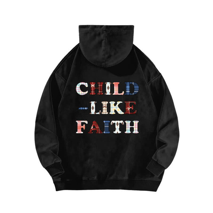 Christianartworkshop Felpa con cappuccio lavata Child Like Faith Plaid Letter Front Back Washed - image 1