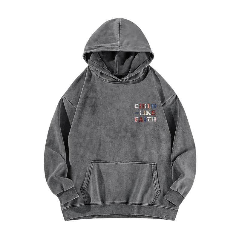 Christianartworkshop Felpa con cappuccio lavata Child Like Faith Plaid Letter Front Back Washed - image 11