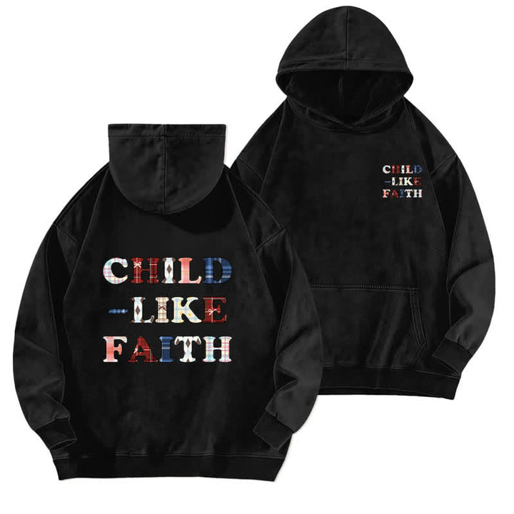 Christianartworkshop Felpa con cappuccio lavata Child Like Faith Plaid Letter Front Back Washed - Nero - 5XL - image 0
