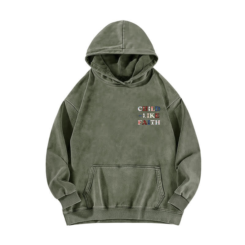 Christianartworkshop Felpa con cappuccio lavata Child Like Faith Plaid Letter Front Back Washed - image 8