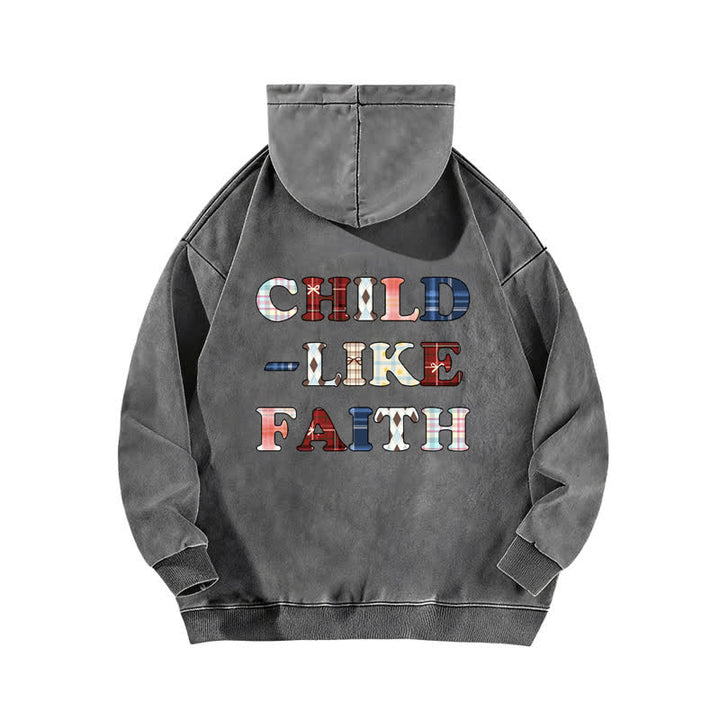 Christianartworkshop Felpa con cappuccio lavata Child Like Faith Plaid Letter Front Back Washed - image 10