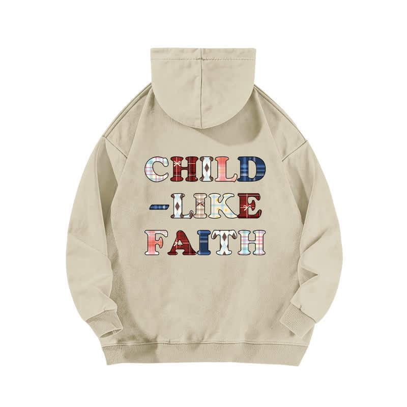 Christianartworkshop Felpa con cappuccio lavata Child Like Faith Plaid Letter Front Back Washed - image 4