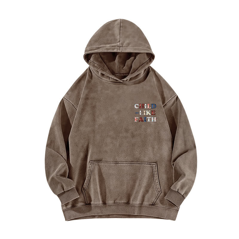 Christianartworkshop Felpa con cappuccio lavata Child Like Faith Plaid Letter Front Back Washed - image 14