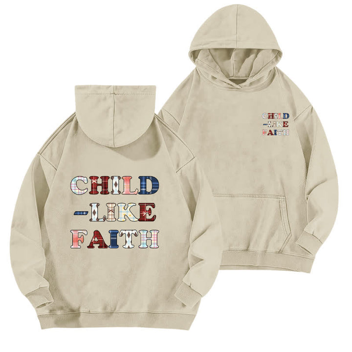 Christianartworkshop Felpa con cappuccio lavata Child Like Faith Plaid Letter Front Back Washed - Albicocca - 5XL - image 3