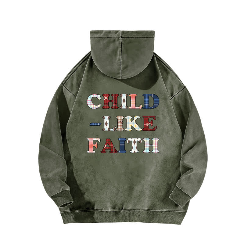 Christianartworkshop Felpa con cappuccio lavata Child Like Faith Plaid Letter Front Back Washed - image 7