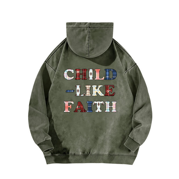 Christianartworkshop Felpa con cappuccio lavata Child Like Faith Plaid Letter Front Back Washed - image 7