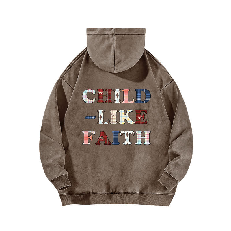 Christianartworkshop Felpa con cappuccio lavata Child Like Faith Plaid Letter Front Back Washed - image 13