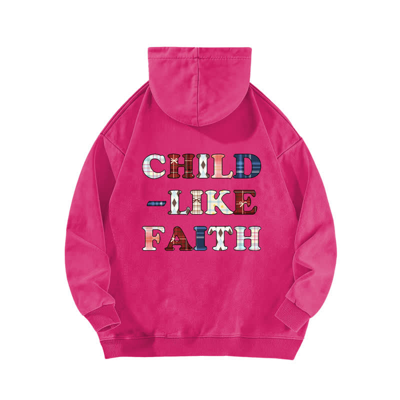 Christianartworkshop Felpa con cappuccio lavata Child Like Faith Plaid Letter Front Back Washed - image 17