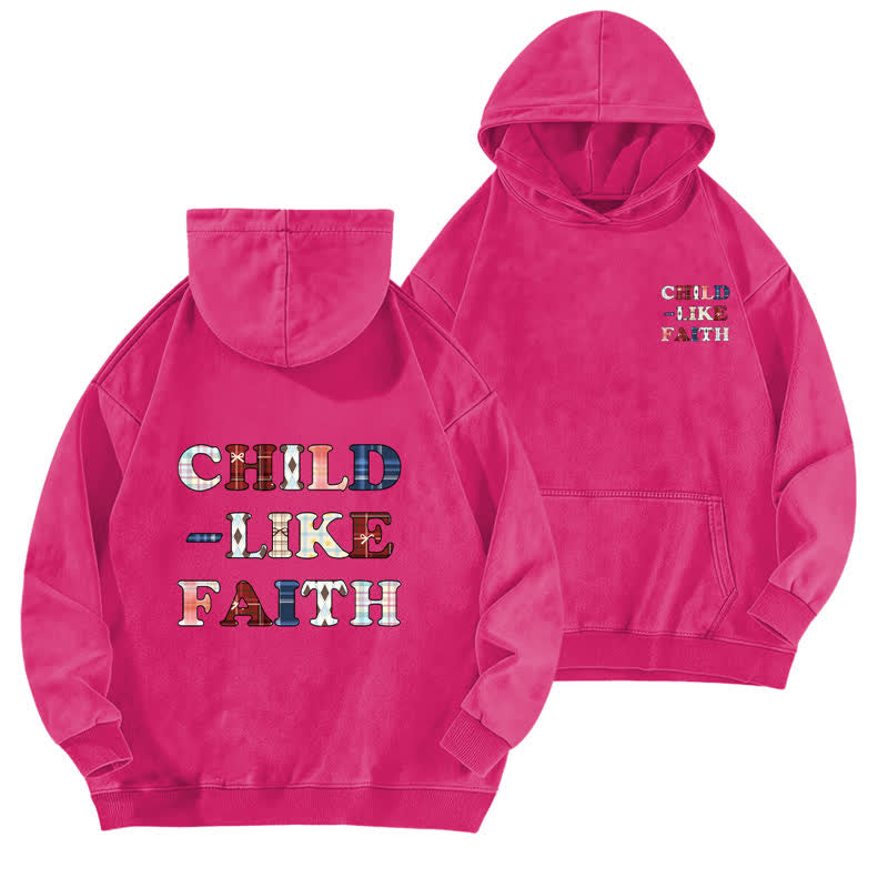 Christianartworkshop Felpa con cappuccio lavata Child Like Faith Plaid Letter Front Back Washed - Rosa - 5XL - image 15