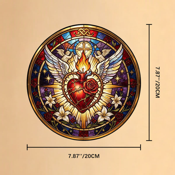 Christianartworkshop Cuore Sacro in vetro rotondo da appendere: acchiappasole in vetro, simbolo di pace e conforto divino. - 7,87''*7,87''*0,14''/20*20*0,35 cm - image 8