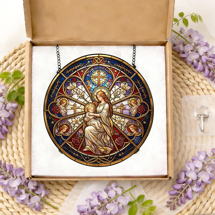 Christianartworkshop Acchiappasole in vetro con simboli sacri floreali della Natività: emblema di dolce conforto celeste. - image 11