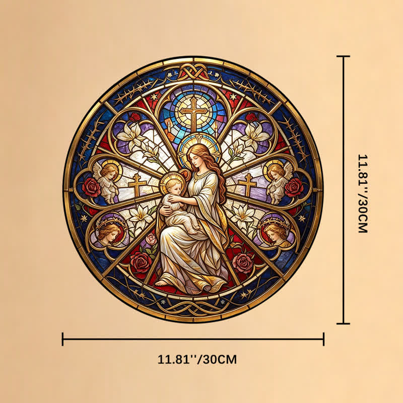 Christianartworkshop Acchiappasole in vetro con simboli sacri floreali della Natività: emblema di dolce conforto celeste. - 11,81''*11,81''*0,14''/30*30*0,35cm - image 10