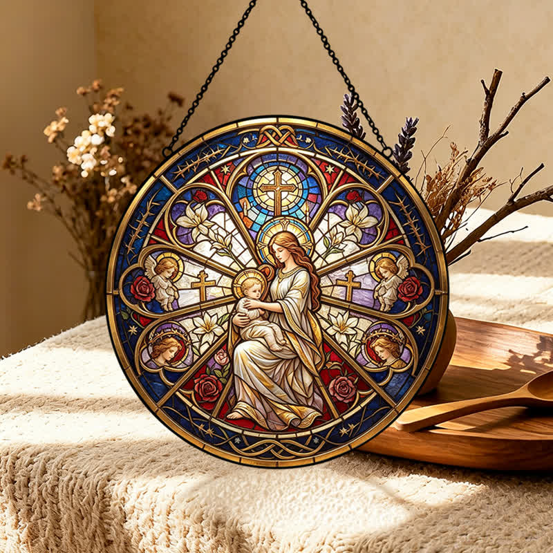 Christianartworkshop Acchiappasole in vetro con simboli sacri floreali della Natività: emblema di dolce conforto celeste. - image 4