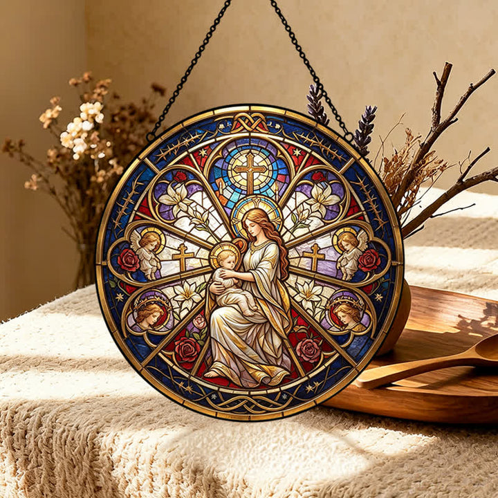 Christianartworkshop Acchiappasole in vetro con simboli sacri floreali della Natività: emblema di dolce conforto celeste. - image 4