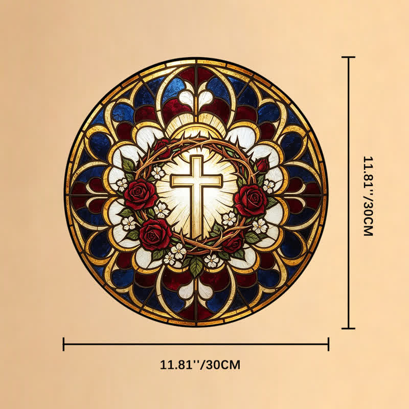 Christianartworkshop Croce radiosa in vetro colorato, acchiappasole: emblema di pura radiosità celeste. - 11,81''*11,81''*0,14''/30*30*0,35cm - image 10