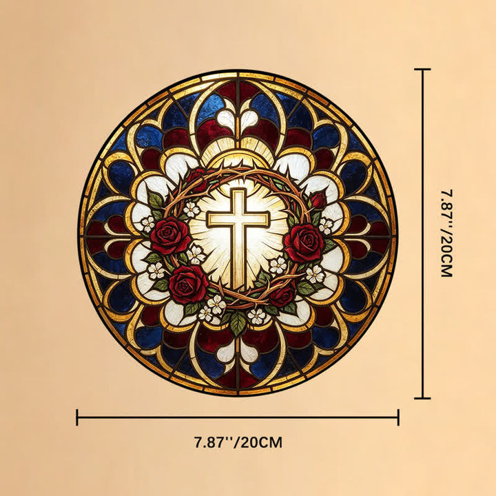 Christianartworkshop Croce radiosa in vetro colorato, acchiappasole: emblema di pura radiosità celeste. - 7,87''*7,87''*0,14''/20*20*0,35 cm - image 8
