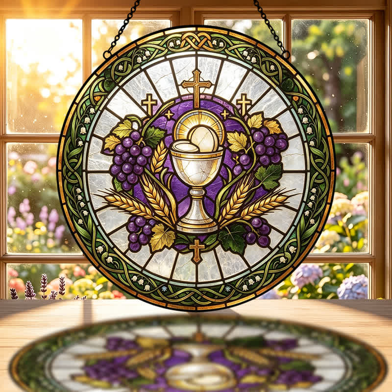 Christianartworkshop Acchiappasole in vetro colorato a forma di sacro calice radioso: emblema della pura grazia celeste - image 1