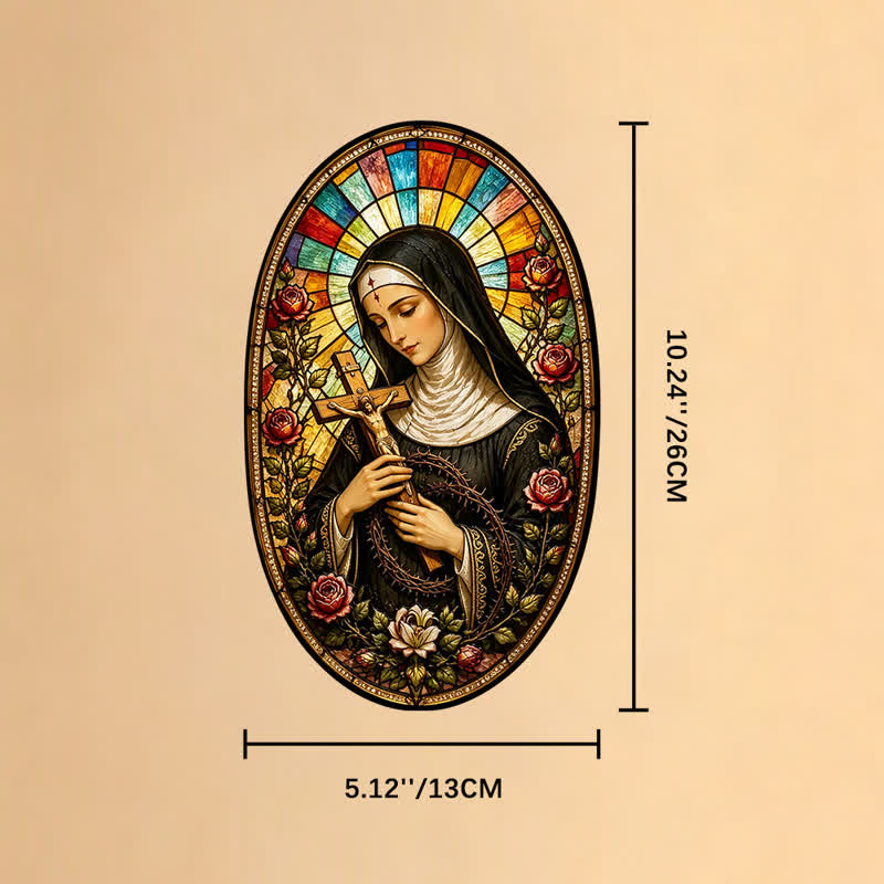 Christianartworkshop Acchiappasole decorativo in vetro con la Sacra Madonna: simbolo di quieta devozione. - Nostra Signora e il Crocifisso - image 7