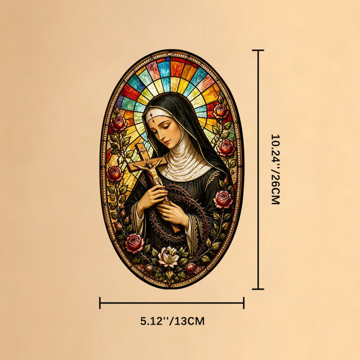 Christianartworkshop Acchiappasole decorativo in vetro con la Sacra Madonna: simbolo di quieta devozione. - Nostra Signora e il Crocifisso - image 7