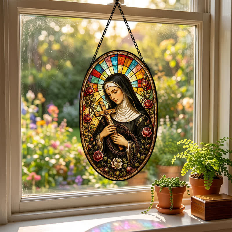 Christianartworkshop Acchiappasole decorativo in vetro con la Sacra Madonna: simbolo di quieta devozione. - image 2