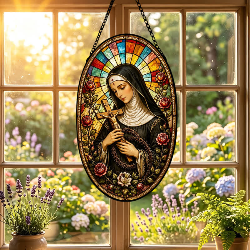 Christianartworkshop Acchiappasole decorativo in vetro con la Sacra Madonna: simbolo di quieta devozione. - image 4
