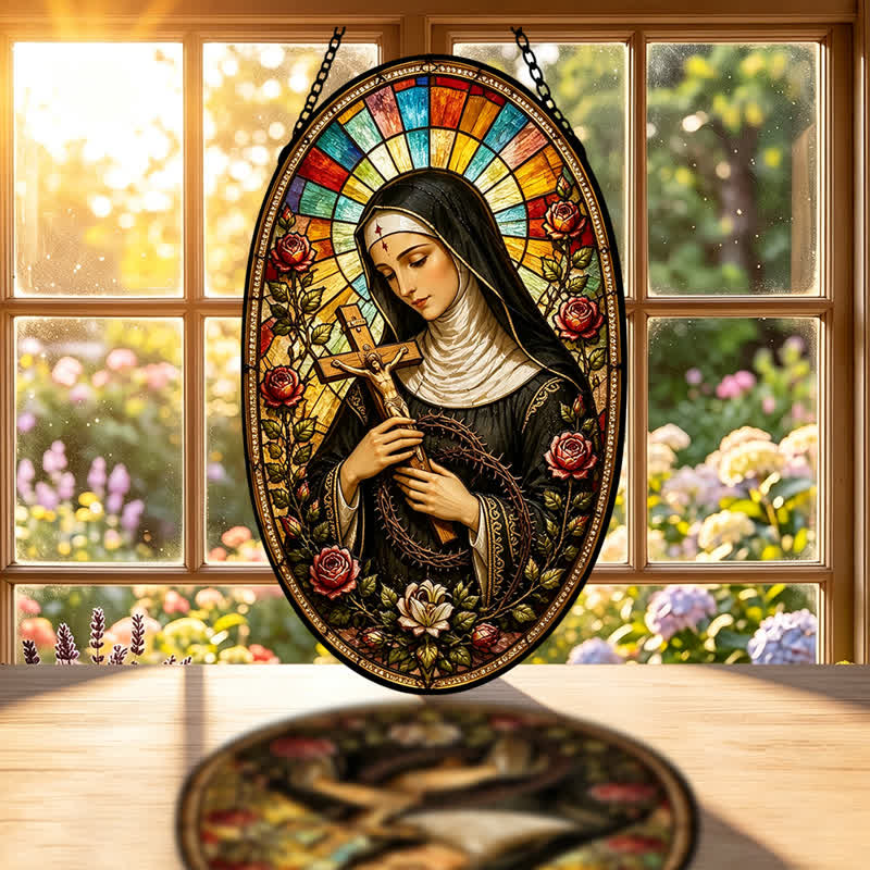 Christianartworkshop Acchiappasole decorativo in vetro con la Sacra Madonna: simbolo di quieta devozione. - image 1