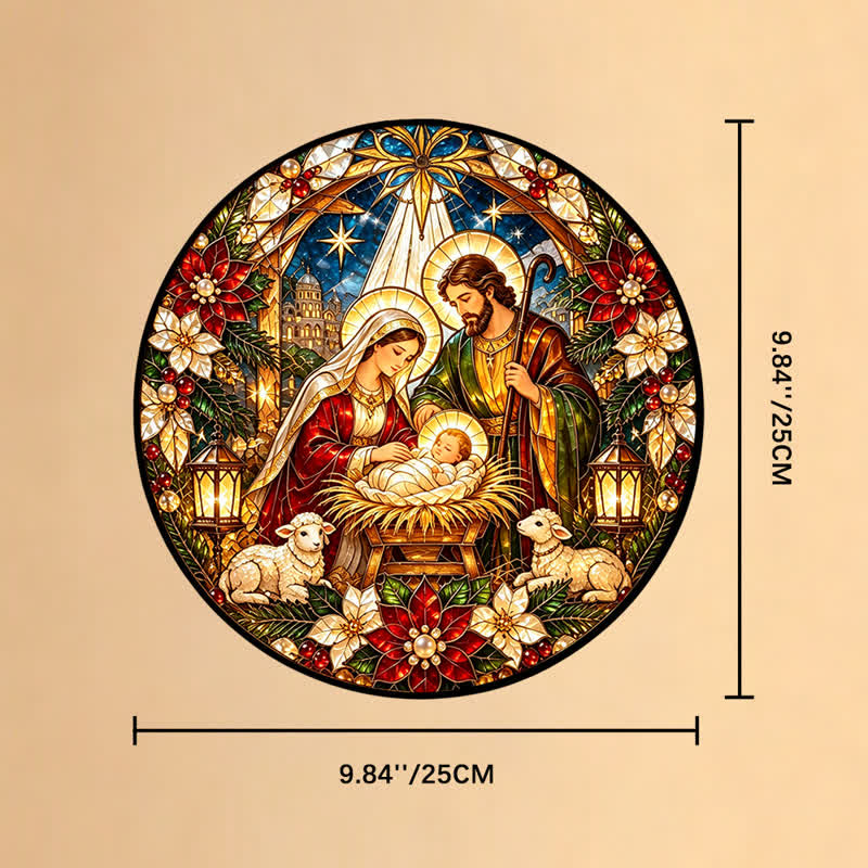 Christianartworkshop Acchiappasole rotondo in vetro colorato raffigurante la Natività: emblema del tenero arrivo in cielo. - 9,84''*9,84''*0,14''/25*25*0,35 cm - image 9