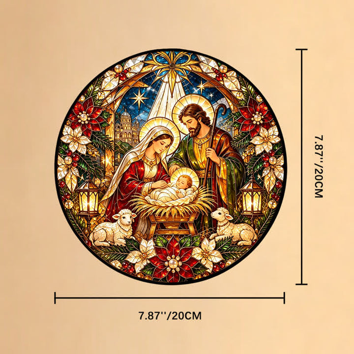 Christianartworkshop Acchiappasole rotondo in vetro colorato raffigurante la Natività: emblema del tenero arrivo in cielo. - 7,87''*7,87''*0,14''/20*20*0,35 cm - image 8