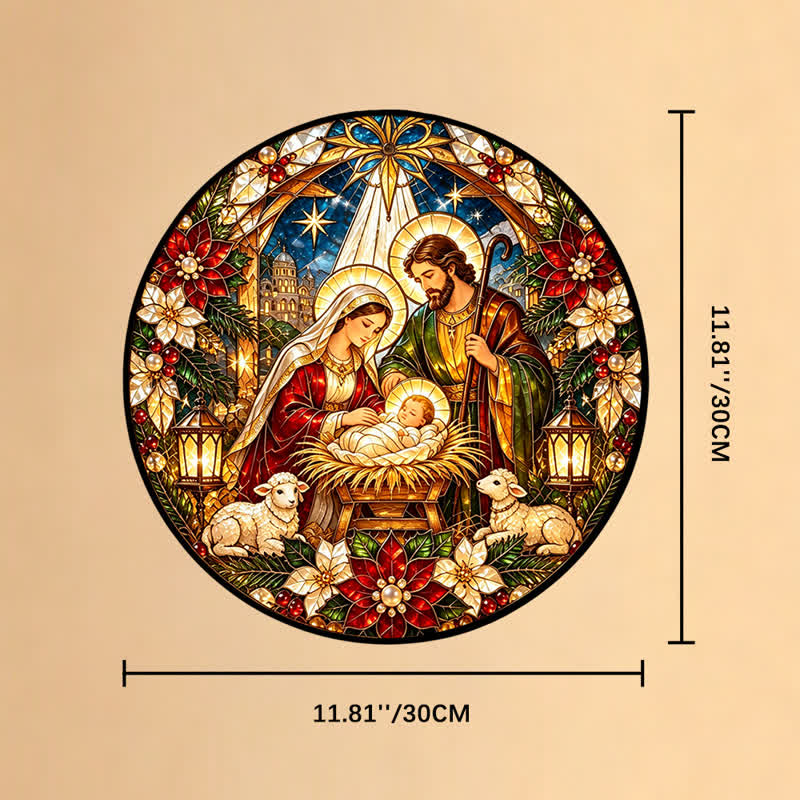 Christianartworkshop Acchiappasole rotondo in vetro colorato raffigurante la Natività: emblema del tenero arrivo in cielo. - 11,81''*11,81''*0,14''/30*30*0,35cm - image 10