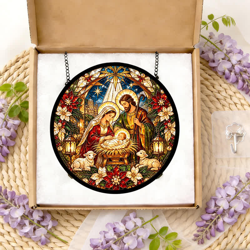 Christianartworkshop Acchiappasole rotondo in vetro colorato raffigurante la Natività: emblema del tenero arrivo in cielo. - image 11