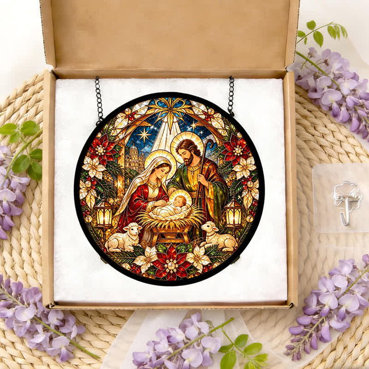 Christianartworkshop Acchiappasole rotondo in vetro colorato raffigurante la Natività: emblema del tenero arrivo in cielo. - image 11