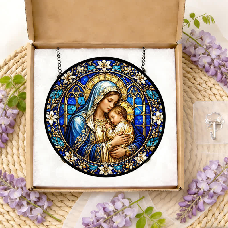 Christianartworkshop Acchiappasole circolare in vetro con presepe decorato: emblema di serena tenerezza divina. - image 11