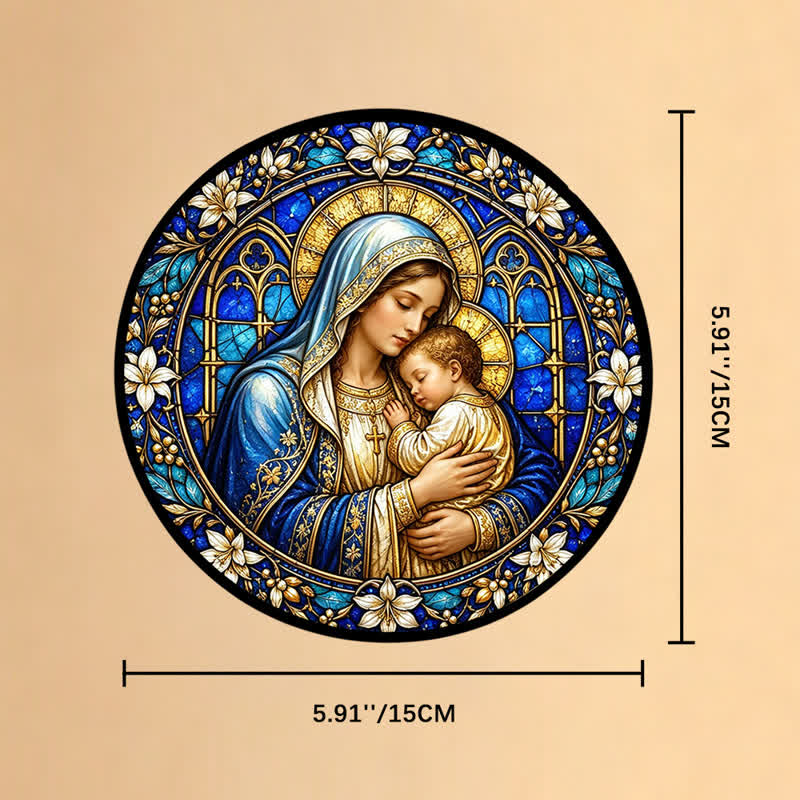 Christianartworkshop Acchiappasole circolare in vetro con presepe decorato: emblema di serena tenerezza divina. - 5,91''*5,91''*0,14''/15*15*0,35 cm - image 7