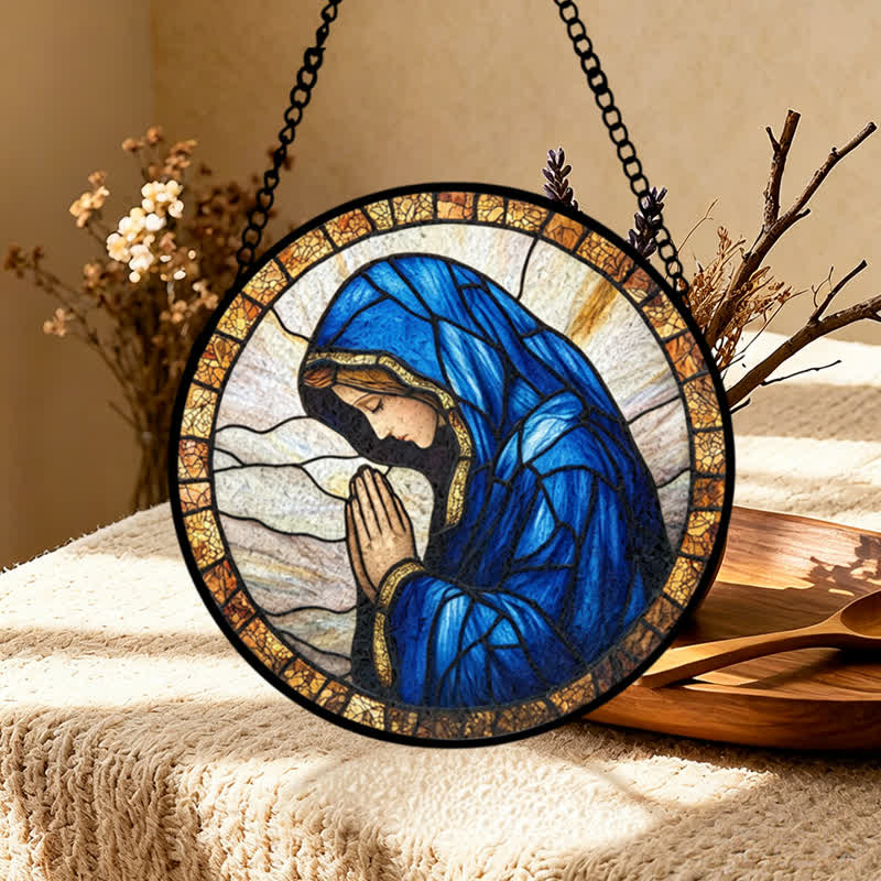 Christianartworkshop Acchiappasole in vetro colorato raffigurante la Madonna in preghiera: emblema della pura grazia celeste - image 2