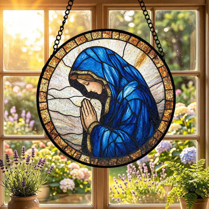 Christianartworkshop Acchiappasole in vetro colorato raffigurante la Madonna in preghiera: emblema della pura grazia celeste - image 4