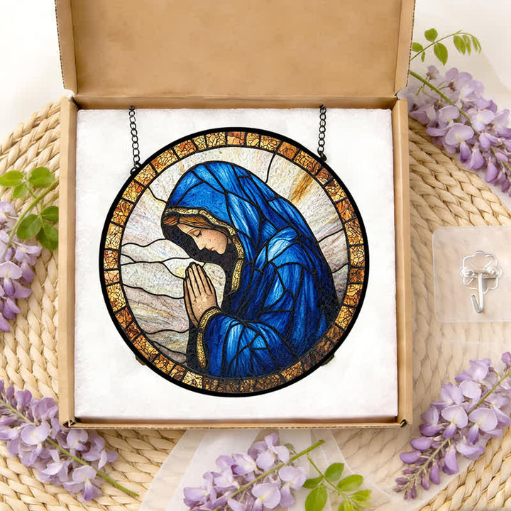 Christianartworkshop Acchiappasole in vetro colorato raffigurante la Madonna in preghiera: emblema della pura grazia celeste - image 11