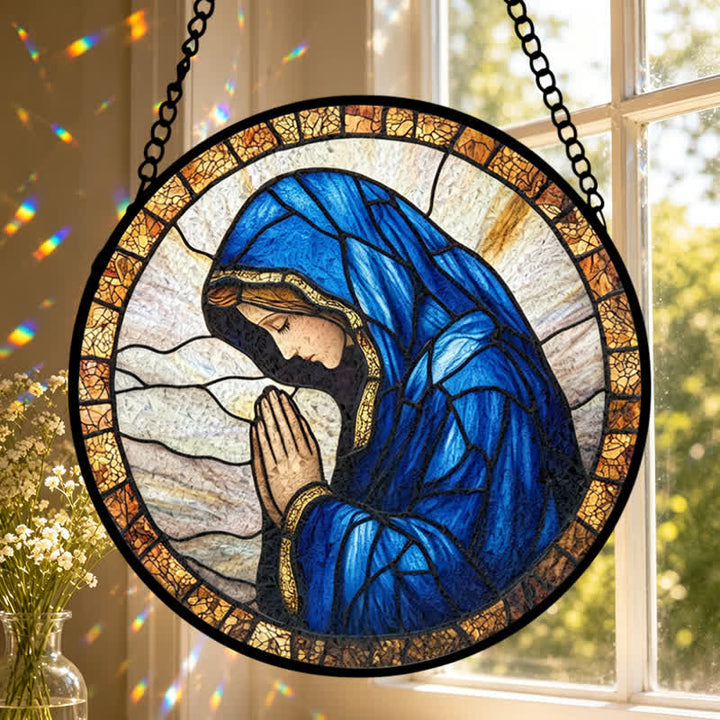 Christianartworkshop Acchiappasole in vetro colorato raffigurante la Madonna in preghiera: emblema della pura grazia celeste - image 3