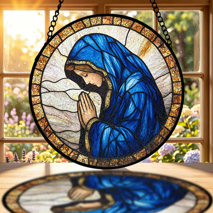 Christianartworkshop Acchiappasole in vetro colorato raffigurante la Madonna in preghiera: emblema della pura grazia celeste - image 1