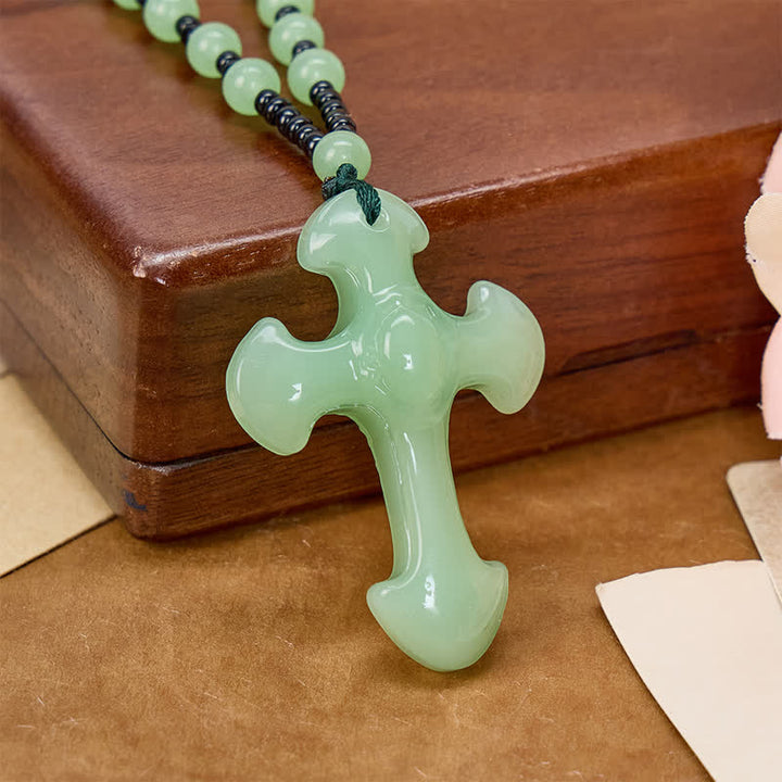Christianartworkshop Ciondolo a croce in vetro lucido a rilievo: segno di costante protezione divina. - image 7