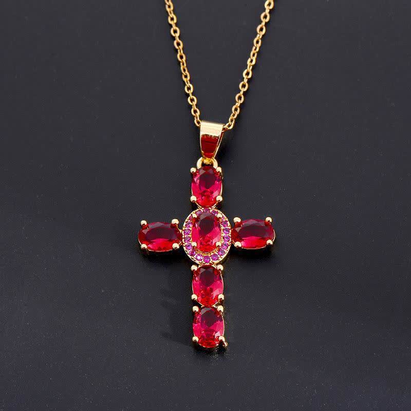 Christianartworkshop Collana con croce di gemme sacre: simbolo di calma e pace duratura - Rosso - image 6