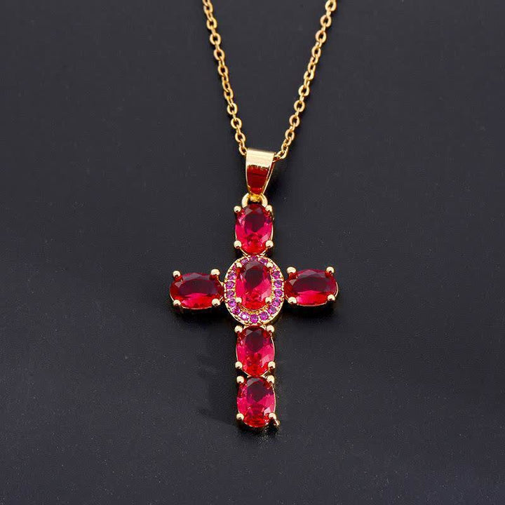 Christianartworkshop Collana con croce di gemme sacre: simbolo di calma e pace duratura - Rosso - image 6