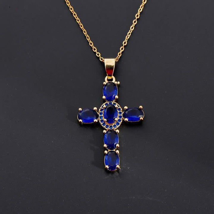 Christianartworkshop Collana con croce di gemme sacre: simbolo di calma e pace duratura - Blu reale - image 9