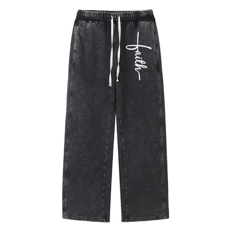 Christianartworkshop Pantaloni della tuta Faith Script Vintage neri lavati - Nero - 2XL - image 0