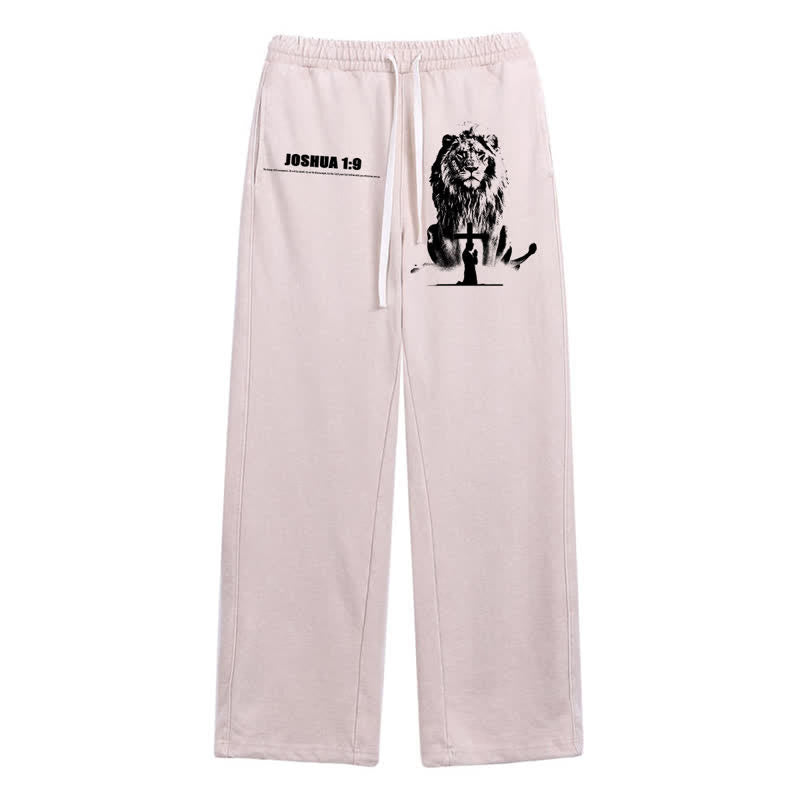 Christianartworkshop Pantaloni della tuta lavati, vestibilità comoda, con scritta "Joshua 1:9 Lion Courage". - Albicocca - 2XL - image 0
